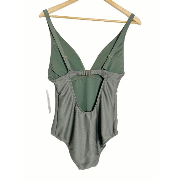 Rachel Roy Army Green Ribbed One Piece Plunge Swimsuit Size Large - Picture 6 of 8